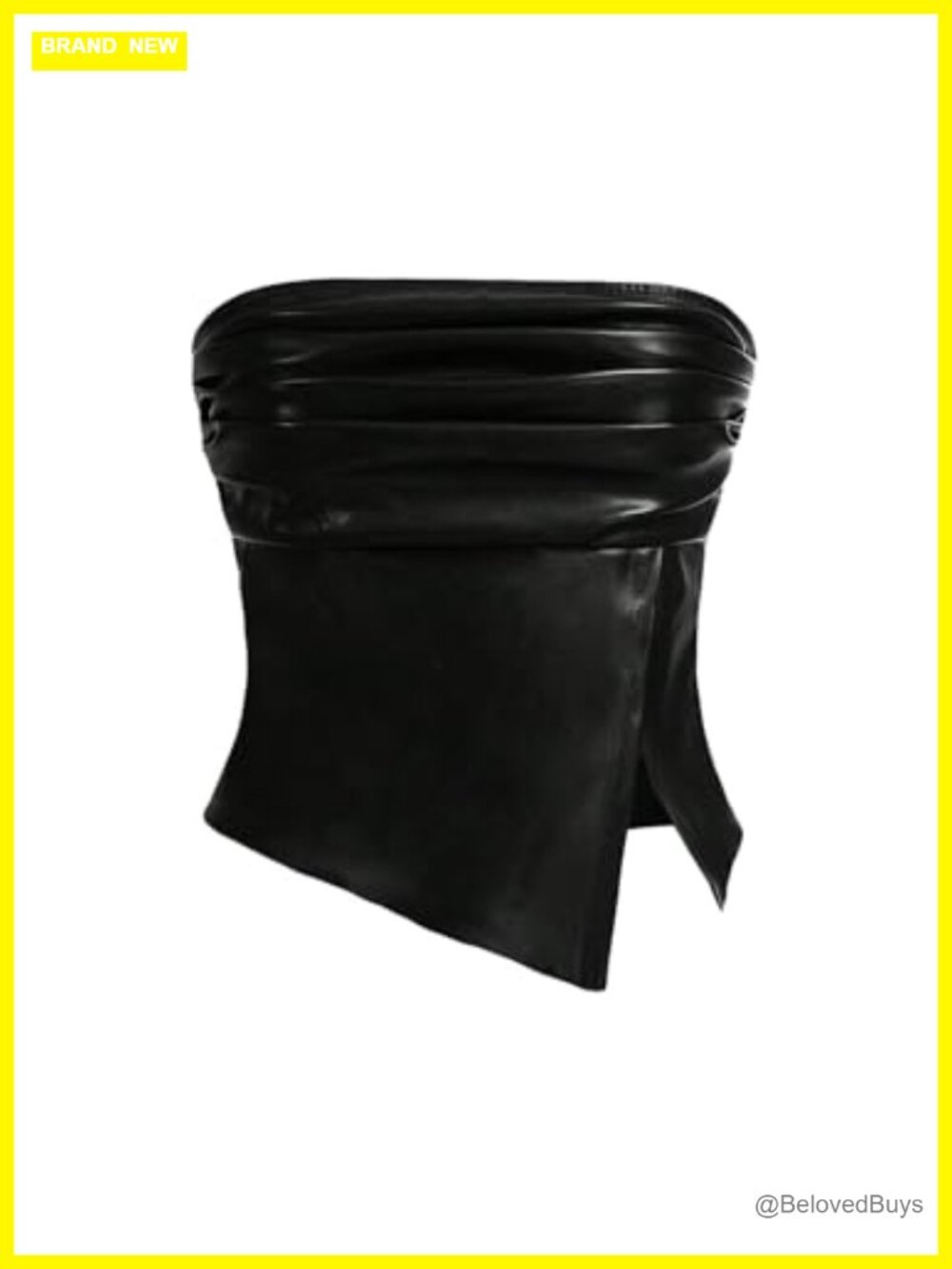 Women's Y2K Ruched PU Leather Strapless Tube Top Slit Hem Bandeau